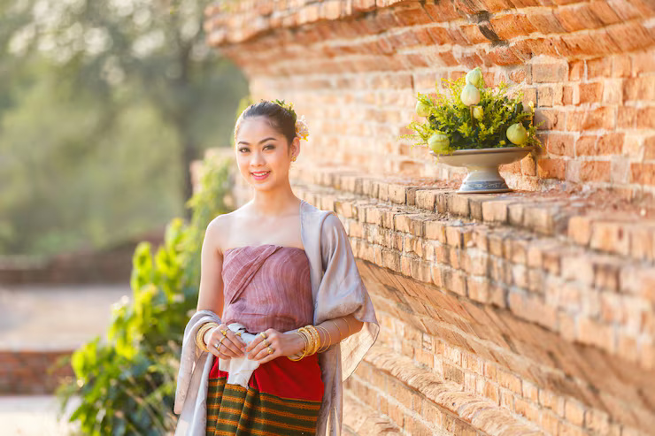 Thai heritage architecture and traditional clothing